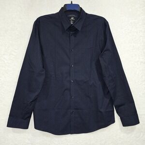 H&M Men's Size XL Easy Iron Slim Fit Long Sleeve Blue Print Button Down Shirt